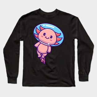 Cute Axolotl Astronaut Swimming Floating In Space Cartoon Long Sleeve T-Shirt